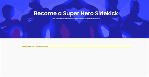 Become a superhero sidekick screen for affiliate program