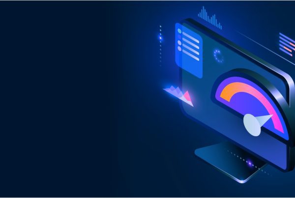 graphic representation of computer screen with speedometer and other charts indicating ways to boost WordPress website performance